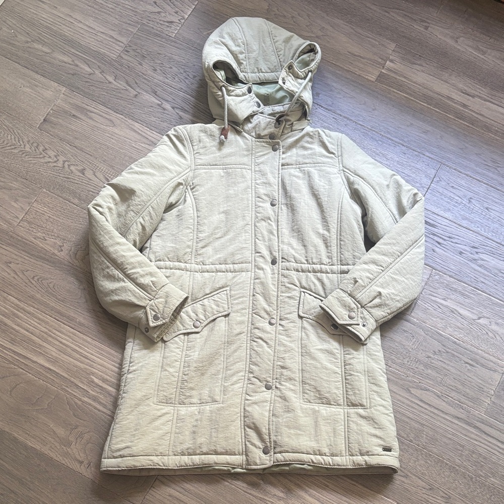 Levi’s | Light Green Long Puffer Hooded Jacket Size Small